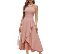 Bbonlinedress Vestido de cóctel halter para mujer, vestido formal de dama de honor, vestido de dama de honor con volantes, vestido largo Hi-Lo para fiesta de noche 2025, A-Blush, Large