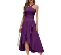 Bbonlinedress Vestido de cóctel halter para mujer, vestido formal de dama de honor, vestido de dama de honor con volantes, vestido largo Hi-Lo para fiesta de noche 2025, Uva, XL