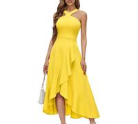 Bbonlinedress - Vestido de cóctel halter para mujer, vestido formal para graduación, boda o dama de honor, vestido largo con volantes para fiesta nocturna, Amarillo, 3XL
