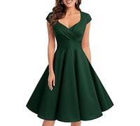 Bbonlinedress Vestido Fiesta Mujer Retro Años 50 Vintage de Cóctel Invierno para Invitada Boda Comunion Dama de Honor Cuello V Manga Corta Dark Green 3XL