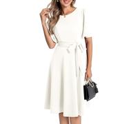 Bbonlinedress Vestido midi vintage para mujer, de cóctel, de fiesta, de té, de manga corta, formal, para invitados de boda, de la iglesia, modesto, Blanco, XXXL