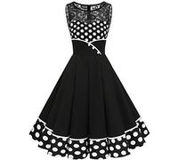 Bbonlinedress Vestido Vintage para Muejeres de Fiesta Cóctel Rockabilly Clásico sin MangasBlack White BDot XL