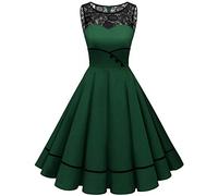Bbonlinedress Vestido Vintage para Muejeres de Fiesta Cóctel Rockabilly Clásico sin MangasDark Green S