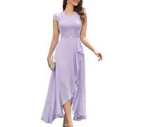 Bbonlinedress Vestidos de Ceremonia Vestido de Graduación Cóctel Elegant para Mujer Vestido de Fiesta A-línea Top Falda de Encaje Columpio de Gasa para Boda de Bola Manga Corto Cuello en V Lavender L