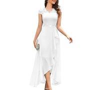 Bbonlinedress Vestidos de Ceremonia Vestido de Graduación Cóctel Elegant para Mujer Vestido de Fiesta A-línea Top Falda de Encaje Columpio de Gasa para Boda de Bola Manga Corto Cuello en V White L