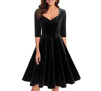 Bbonlinedress Vestidos de Fiesta de Cóctel de Terciopelo de Invierno para Mujeres Baile de Navidad Vestidos de Mujer de Cuello V Manga Larga V-Black 2XL