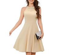 Bbonlinedress Vestidos Mujer de Cóctel Vintage Elegantes años 50 para Bodas Fiesta Bailar Cuello Halter Champagne 2XL