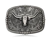 BBOTEN Hebillas de cinturón Western American Texas Longhorn para hombres y mujeres, hebillas de cinturón de toro para hombre, vaquero occidental, gris, Gris, Small