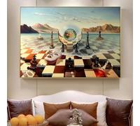 BBOVOBB Salvador Dali Surrealismo Máscara de ajedrez en el mar Pinturas en lienzo Pósteres artísticos famosos e impresión de cuadros de pared para decoración del hogar 80x110cm (31x43in) Sin marco