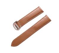 BBPLWEEA YingYou Correa De Cuero De Grano De Litchi Cuero Suave For Hombres Y Mujeres Compatible Con Cartier Tank Solo Correa Hebilla Plegable Accesorios For Correas De Reloj(Brown Rose Buckle,21mm)