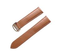 BBPLWEEA YingYou Correa De Cuero De Grano De Litchi Cuero Suave For Hombres Y Mujeres Compatible Con Cartier Tank Solo Correa Hebilla Plegable Accesorios For Correas De Reloj(Brown Gold Buckle,21mm)