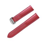 BBPLWEEA YingYou Correa De Cuero De Grano De Litchi Cuero Suave For Hombres Y Mujeres Compatible Con Cartier Tank Solo Correa Hebilla Plegable Accesorios For Correas De Reloj(Red silver buckle,21mm)