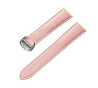 BBPLWEEA YingYou Correa De Cuero De Grano De Litchi Cuero Suave For Hombres Y Mujeres Compatible Con Cartier Tank Solo Correa Hebilla Plegable Accesorios For Correas De Reloj(Pink silver buckle,18mm)