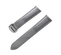 BBPLWEEA YingYou Correa De Cuero De Grano De Litchi Cuero Suave For Hombres Y Mujeres Compatible Con Cartier Tank Solo Correa Hebilla Plegable Accesorios For Correas De Reloj(Grey silver buckle,19mm)