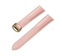 BBPLWEEA YingYou Correa De Cuero De Grano De Litchi Cuero Suave For Hombres Y Mujeres Compatible Con Cartier Tank Solo Correa Hebilla Plegable Accesorios For Correas De Reloj(Pink gold buckle,17mm)