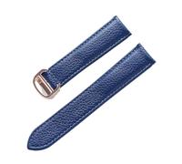 BBPLWEEA YingYou Correa De Cuero De Grano De Litchi Cuero Suave For Hombres Y Mujeres Compatible Con Cartier Tank Solo Correa Hebilla Plegable Accesorios For Correas De Reloj(Blue rose buckle,18mm)