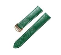 BBPLWEEA YingYou Correa De Cuero De Grano De Litchi Cuero Suave For Hombres Y Mujeres Compatible Con Cartier Tank Solo Correa Hebilla Plegable Accesorios For Correas De Reloj(Green gold buckle,22mm)