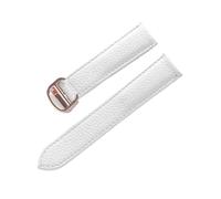 BBPLWEEA YingYou Correa De Cuero De Grano De Litchi Cuero Suave For Hombres Y Mujeres Compatible Con Cartier Tank Solo Correa Hebilla Plegable Accesorios For Correas De Reloj(White Rose Buckle,21mm)