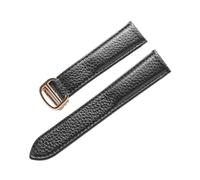 BBPLWEEA YingYou Correa De Cuero De Grano De Litchi Cuero Suave For Hombres Y Mujeres Compatible Con Cartier Tank Solo Correa Hebilla Plegable Accesorios For Correas De Reloj(Black gold buckle,17mm)