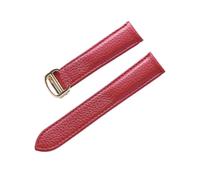BBPLWEEA YingYou Correa De Cuero De Grano De Litchi Cuero Suave For Hombres Y Mujeres Compatible Con Cartier Tank Solo Correa Hebilla Plegable Accesorios For Correas De Reloj(Red gold buckle,15mm)