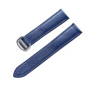 BBPLWEEA YingYou Correa De Cuero De Grano De Litchi Cuero Suave For Hombres Y Mujeres Compatible Con Cartier Tank Solo Correa Hebilla Plegable Accesorios For Correas De Reloj(Blue silver buckle,14mm)