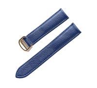 BBPLWEEA YingYou Correa De Cuero De Grano De Litchi Cuero Suave For Hombres Y Mujeres Compatible Con Cartier Tank Solo Correa Hebilla Plegable Accesorios For Correas De Reloj(Blue gold buckle,14mm)