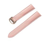 BBPLWEEA YingYou Correa De Cuero De Grano De Litchi Cuero Suave For Hombres Y Mujeres Compatible Con Cartier Tank Solo Correa Hebilla Plegable Accesorios For Correas De Reloj(Pink rose buckle,15mm)