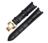 BBPLWEEA YingYou Correa De Reloj De Cuero Genuino Compatible Con Pulsera GC 22 * 13mm 20 * 11mm Correa Con Muescas Con Hebilla De Mariposa De Acero Inoxidable(Black gold,20-11mm)