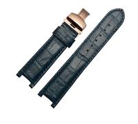 BBPLWEEA YingYou Correa De Reloj De Cuero Genuino Compatible Con Pulsera GC 22 * 13mm 20 * 11mm Correa Con Muescas Con Hebilla De Mariposa De Acero Inoxidable(Blue Rose gold,22-13mm)