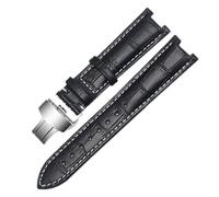 BBPLWEEA YingYou Correa De Reloj De Cuero Genuino Compatible Con Pulsera GC 22 * 13mm 20 * 11mm Correa Con Muescas Con Hebilla De Mariposa De Acero Inoxidable(Black white silver,20-11mm)