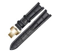 BBPLWEEA YingYou Correa De Reloj De Cuero Genuino Compatible Con Pulsera GC 22 * 13mm 20 * 11mm Correa Con Muescas Con Hebilla De Mariposa De Acero Inoxidable(Black white gold,20-11mm)