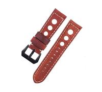 BBPLWEEA YingYou Correa De Reloj De Cuero Genuino Vintage Marrón Negro 20mm 22mm 24mm Correa De Reloj For Hombre Tres Agujeros Transpirable Suave Correa De Reloj De Cuero(Brick Red-black,22mm)