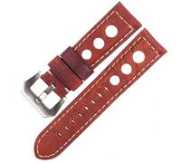 BBPLWEEA YingYou Correa De Reloj De Piel De Becerro 20 Mm Transpirable Correa De Reloj De Cuero Real De 22 Mm 24 Mm Compatible Con Galaxy Watch Active 2(Red-Silver Buckle,22mm)