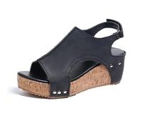 BBPM Sandalias de cuña para mujer, alpargatas de cuña, puntera abierta, hebilla y correa al tobillo, sandalias de piel, cómodas sandalias de plataforma con tiras, sandalias ortopédicas, zapatos