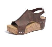 BBPM Sandalias de cuña para mujer, alpargatas de cuña, puntera abierta, hebilla y correa al tobillo, sandalias de piel, cómodas sandalias de plataforma con tiras, sandalias ortopédicas, zapatos
