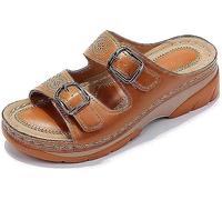 BBPM Sandalias de cuña para Mujer Sandalias de Cuero con Soporte para el Arco Sandalias ortopédicas Ajustables Transpirables de Verano,Marrón,41 EU
