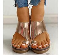 BBPM Sandalias para Corregir juanetes, Mujeres Zapatos Ortopédicos Juanete Corrector Sandalias Plataformas Cuero de PU Casuales Sandalias Verano Playa con Ajustable al T,Oro,EU38/US7