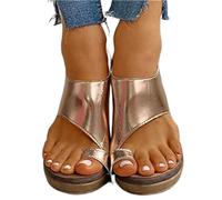 BBPM Sandalias para Corregir juanetes, Mujeres Zapatos Ortopédicos Juanete Corrector Sandalias Plataformas Cuero de PU Casuales Sandalias Verano Playa con Ajustable al T,Oro,EU35/US4.5