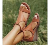 BBPM Sandalias Planas para Mujer Verano Punta Abierta Cuero sintético sólido Plataforma Informal Zapatos ortopédicos para Mujer Gladiador de Roma para Mujer,Marrón,EU39/US7.5