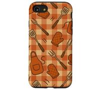 BBQ Aprons Mitts Spatulas Gingham Cookout Style Pattern Carcasa para iPhone SE (2020) / 7/8