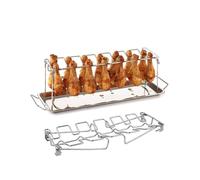 BBQ Beef Chicken Leg Wing Grill Rack 14 Ranuras Acero Inoxidable Barbacoa Palillos Soporte Ahumador Horno Asador Soporte con bandeja de goteo