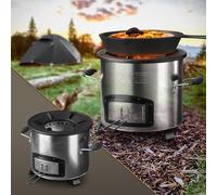 BBQ#BOSS Rocket Stove Cocina de Camping de Acero Inoxidable Plata Horno Holandés de Carbón o Leña con Placa de Hierro Fundido para Asar a la Parrilla Estufa de Acampada Ideal para Aire Libre