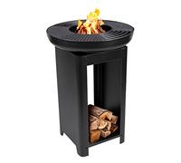 BBQ Collection Brasero 3 en 1 con Parrilla - Cesta de Fuego 61 x 90 cm - Cocina Exterior con teppanyaki y Plancha Barbacoa - Plancha Barbacoa con Espacio de Almacenamiento de Madera - Chimenea de