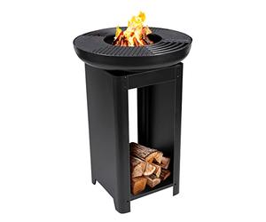 BBQ Collection Brasero 3 en 1 con Parrilla - Cesta de Fuego 61 x 90 cm - Cocina Exterior con teppanyaki y Plancha Barbacoa - Plancha Barbacoa con Espacio de Almacenamiento de Madera - Chimenea de