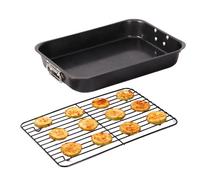 Bbq Grilling Pan, Nonstick Roasting Tray, Carbon Steel Outdoor Grill Flat Rack, Sturdy Bakeware Pans, for Fish, Chicken, Meat, Bbq Cooking, Outdoor, Picnic Use, 15.35x11.14x2.24 Inches