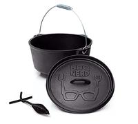 BBQ-Nerd© Dutch Oven"Starter" 3,1 L con pies | ya quemado - preseasoned | Olla de hierro fundido con tapa con elevador de tapa | Olla ignífuga para barbacoa y camping