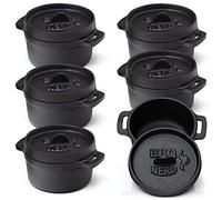 BBQ-Nerd© - Juego de 6 mini horno holandés con tapa de hierro fundido de 11x5cm para barbacoa, hoguera, horno, estufa, ollas para servir, olla para hornear, olla de pan para asar
