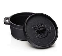 BBQ-Nerd© Mini horno holandés | Pequeña olla de hierro fundido con tapa de 11 x 5 cm para barbacoa, hoguera, horno, estufa, olla para servir, cacerola de panes, olla ignífuga de hierro fundido