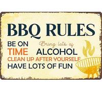 Bbq Rules Be On Time Clean Up After Yourself Bring Lots Of Alcohol Have Lots Of Lots Of Metal Sign Retro Vintage Tin Sign Metal Poster Wall Art Decor 8 x 12 pulgadas