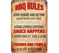 BBQ Rules Metal Sign Come Hungry On Time Wall Decor 8 X 12 in
